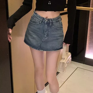 S-6XL กางเกงกระโปรงยีนส์แฟชั่น กระโปรงปลอมสองชิ้นของ เอวสูง สไตล์เกาหลี แฟชั่นฤดูร้อน