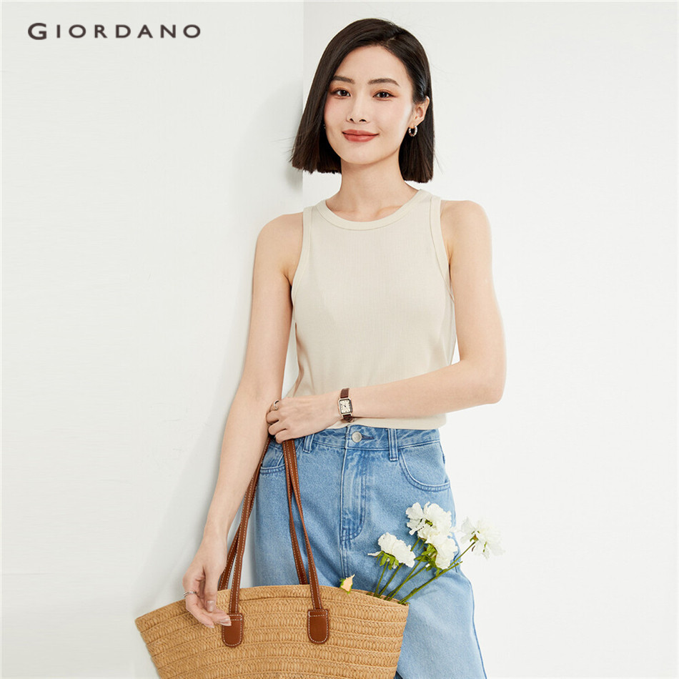 GIORDANO WOMEN Rib slim crewneck sleeveless tank top 13324209