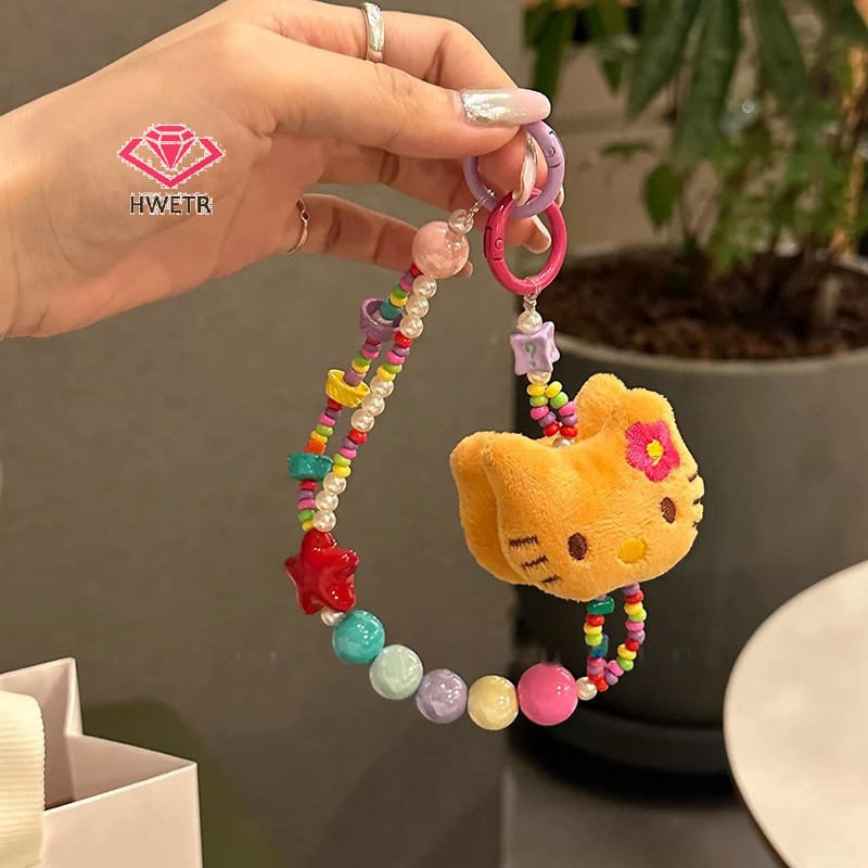 Hwetr พวงกุญแจ จี้ตุ๊กตา Sanrio Hello Kitty น่ารัก สีดํา พร้อมสายคล้อง เครื่องประดับ สําหรับห้อยโทรศัพท์มือถือ