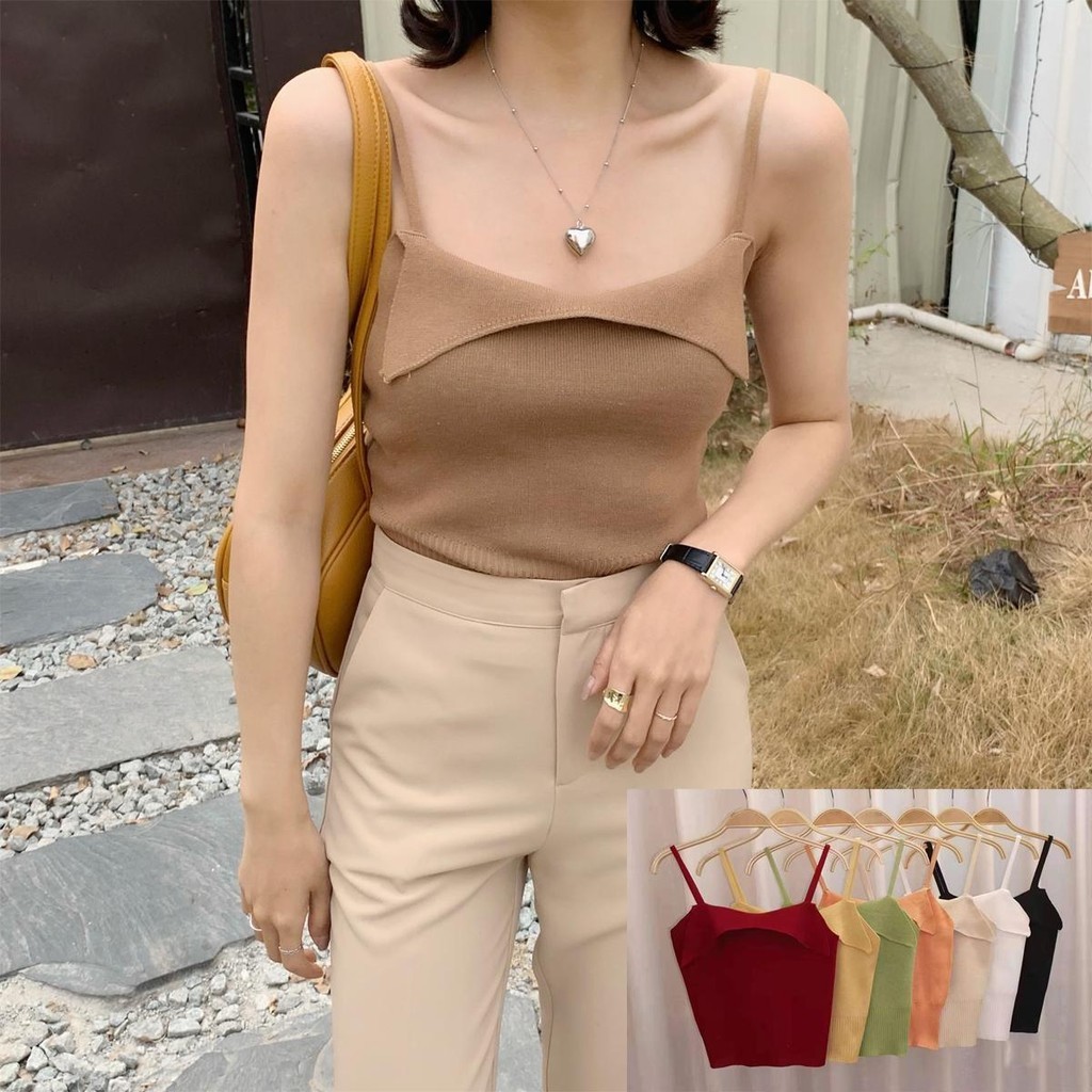Lune_Grace 7613 เสื้อสายเดี่ยวไหมพรมบาง ทรงสวยผ้านิ่มใส่สบาย แฟชั่นวัยรุ่นสไตล์เกาหลี