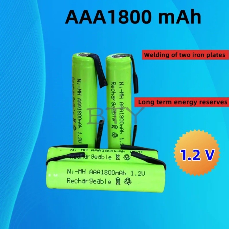 BTY 1.2V 1800mAh  AAA Rechargeable Battery Cell, with Solder Tabs for Philips Braun Electric Shaver,