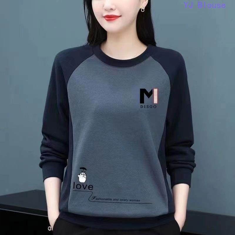เสื้อเชิ้ตแขนยาว คอกลม พิมพ์ลายดอกไม้ พลัสไซซ์ สไตล์เกาหลี สําหรับผู้หญิง