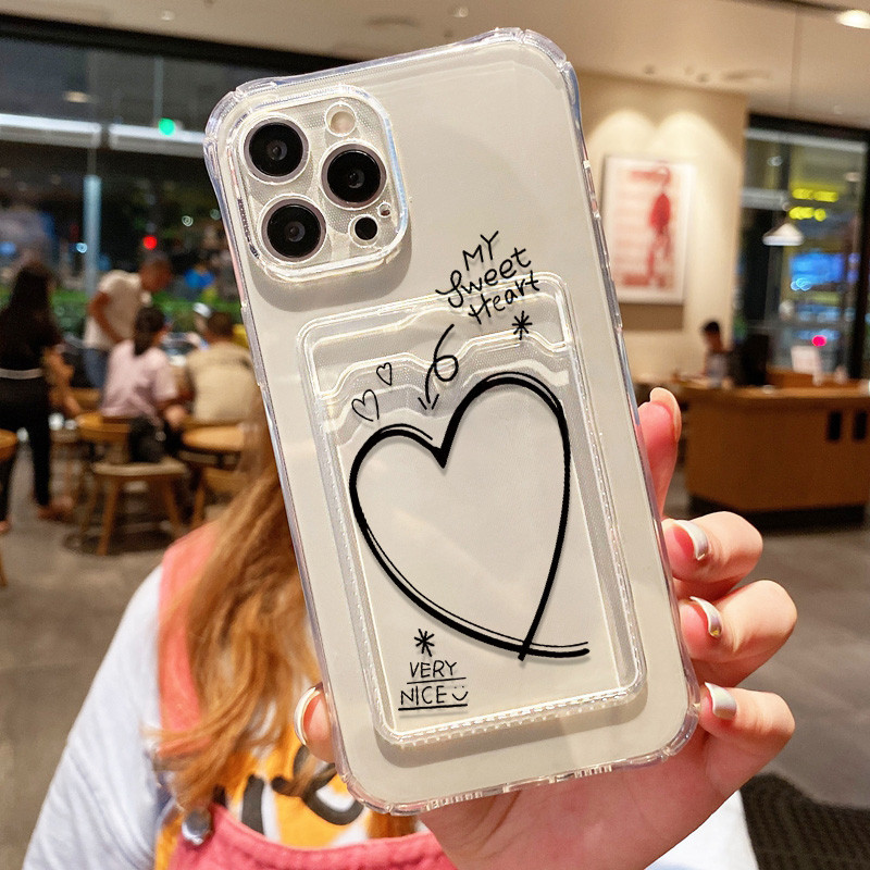 สำหรับไอโฟน 11 เคส พร้อมผู้ถือบัตร 15/11promax/15pro/12/13/14/7plus/7/8/XR/X/XS/XSMAX อ่อนนุ่ม เคสบัมเปอร์ เคสมือถือ
