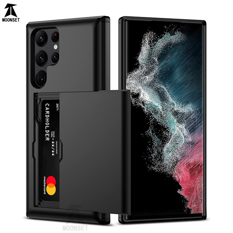 เคสโทรศัพท์มือถือ TPU แบบแข็ง ป้องกันรอยขีดข่วน แบบสองชั้น พร้อมช่องใส่บัตร สําหรับ Samsung Galaxy S