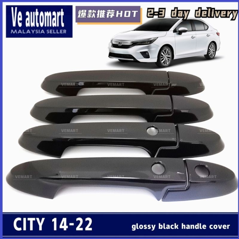 Honda city 2014-2024 ฝาครอบมือจับประตูรถยนต์ สีดําเงา gn6 gn2 4 ชิ้น