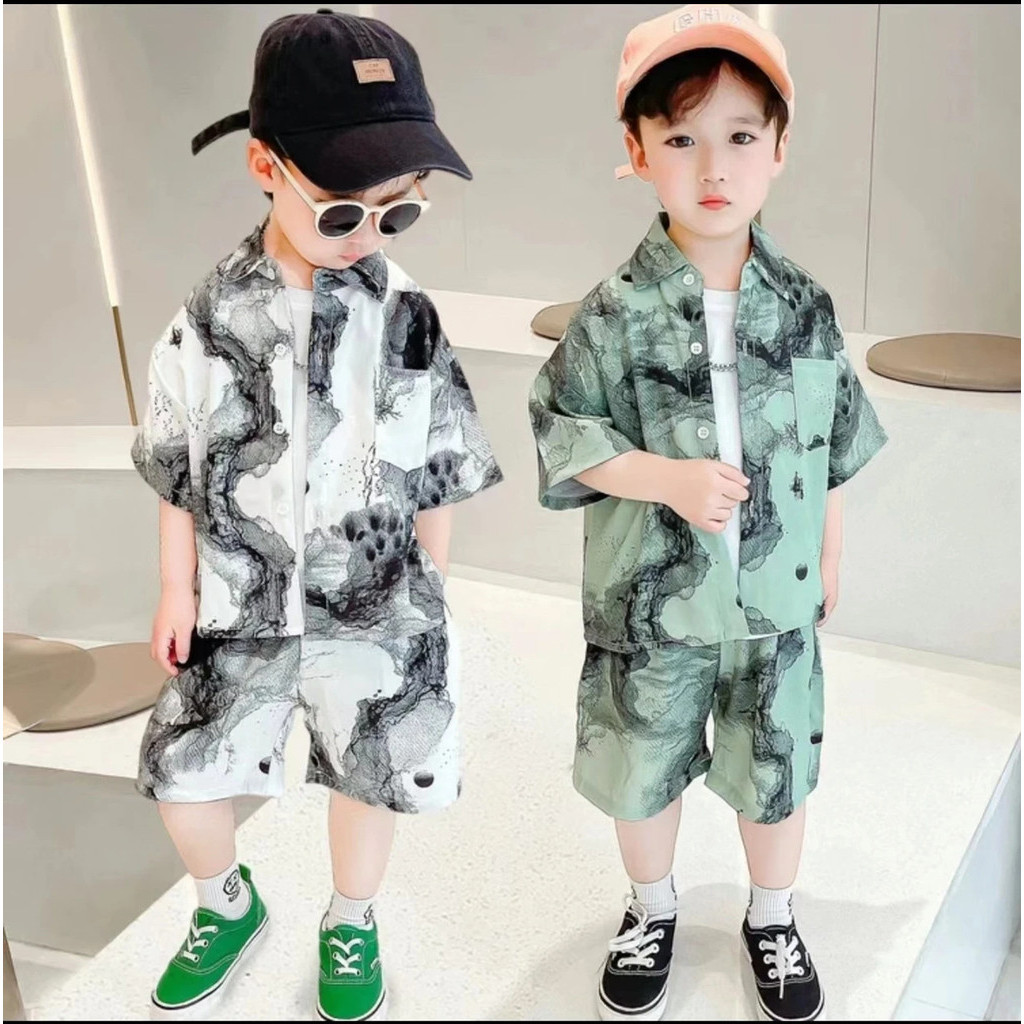 [ML] เสื้อคาร์ดิแกน แขนสั้น กางเกงขาสั้น สีมัดย้อม แฟชั่นฤดูร้อน สําหรับเด็กผู้ชาย และเด็กผู้หญิง 80-150 ซม.