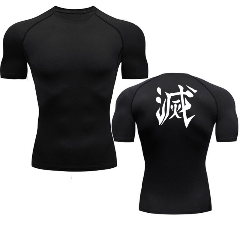 ผู้ชายสบายๆกีฬากลางแจ้ง Bottoming เสื้อฟิตเนส Jogging Skinny Quick-Drying เสื้อยืดการฝึกอบรม Jogging Top Demon Slayer อะนิเมะ kimetsu ไม่มี yaiba