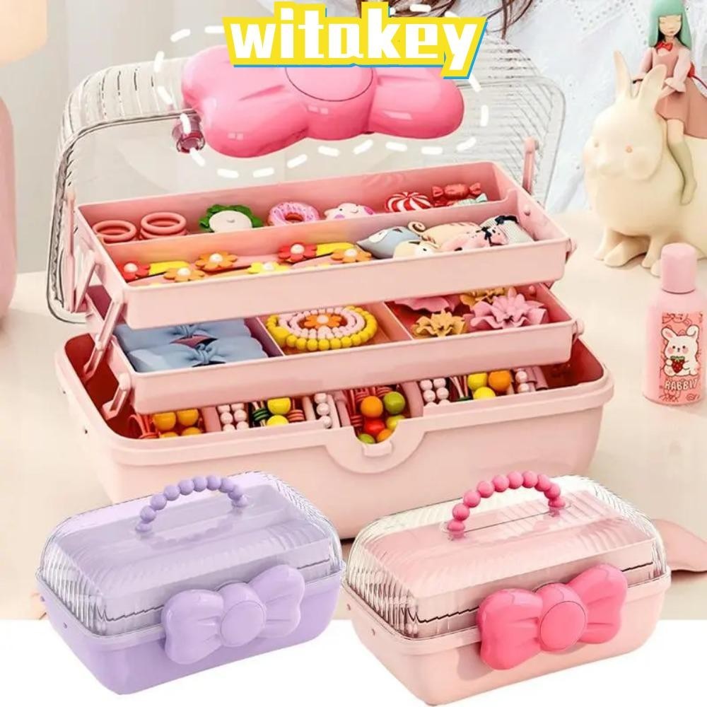 Witakey กล่องเก็บกิ๊บติดผม, กล่องเก็บเครื่องประดับ โบว์ หลายชั้น, กล่องเก็บการ์ด pp กันน้ํา น่ารัก สําหรับเด็กผู้หญิง