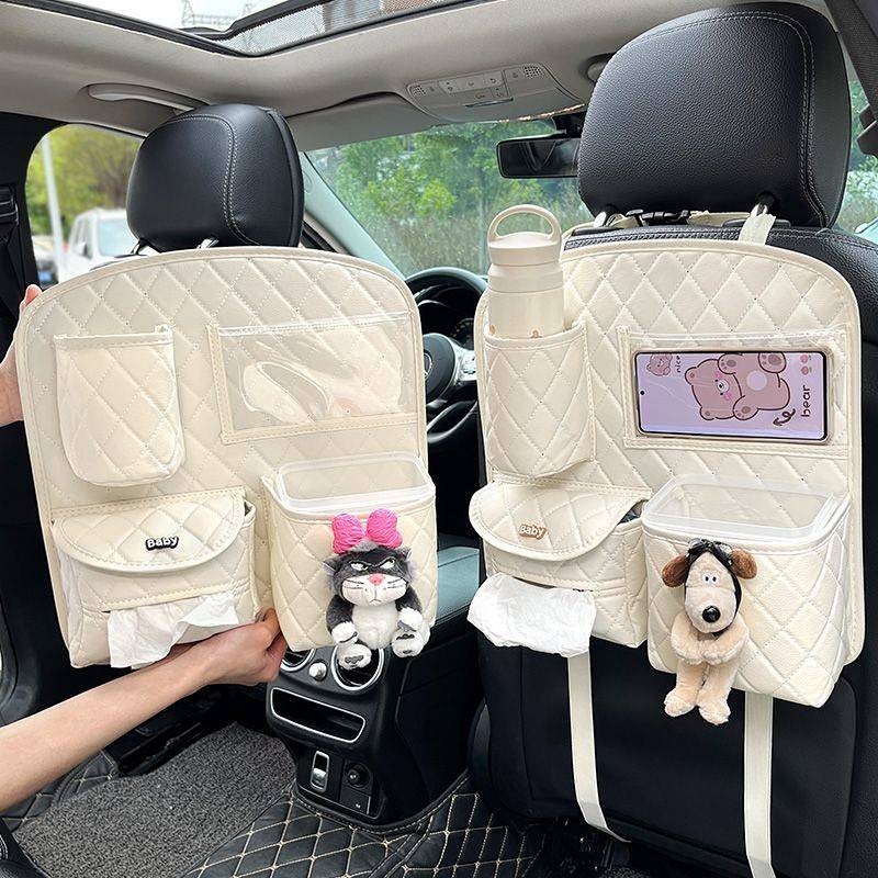 New style Car Storage Hanging Bag Cute Wallace and Gromit Multifunctional Car Seat Back Storage Rack Tissue Box Trash Can Fashionable and cute dog car accessories Uf0d