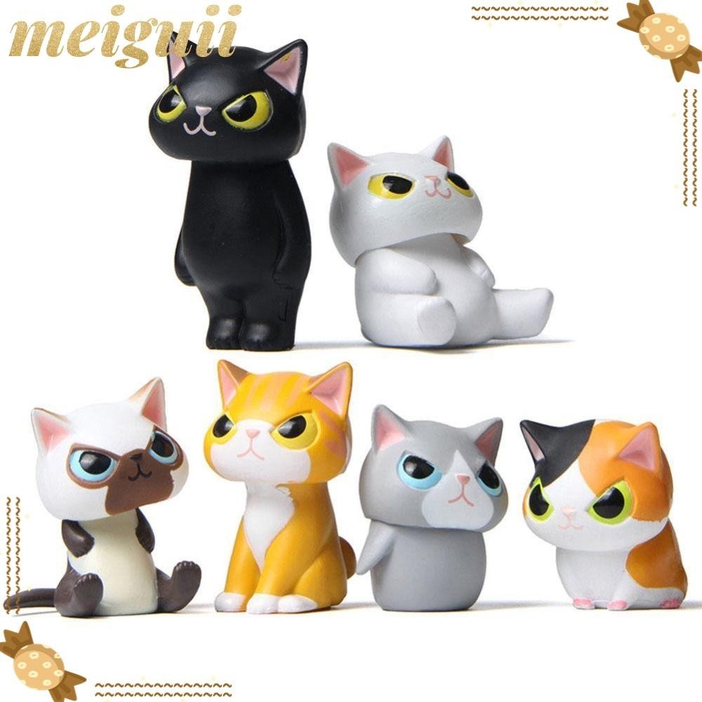 Meiguii ตุ๊กตาแมว PVC ขนาดเล็ก คุณภาพสูง หลากสี สําหรับตกแต่งสวน 6 ชิ้น ต่อชุด 6 ชิ้น ต่อชุด