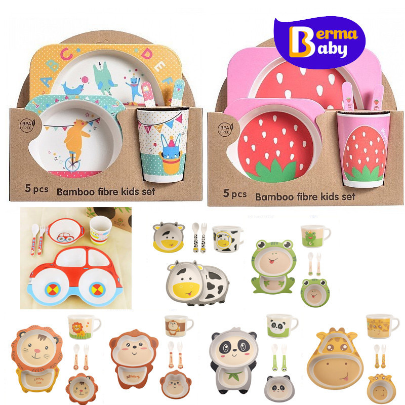 Berma Baby จานข้าวเด็ก 5ชิ้น จานข้าวลายการ์ตูน ชุดจานข้าวเด็ก อุปกรณ์ทานอาหารเด็