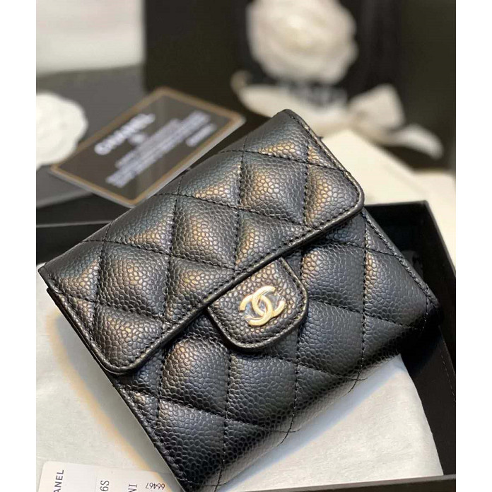 New !! Chanel wallet short tri-fold black caviar SHW/GHW full set Price : 24, 980฿Authentic