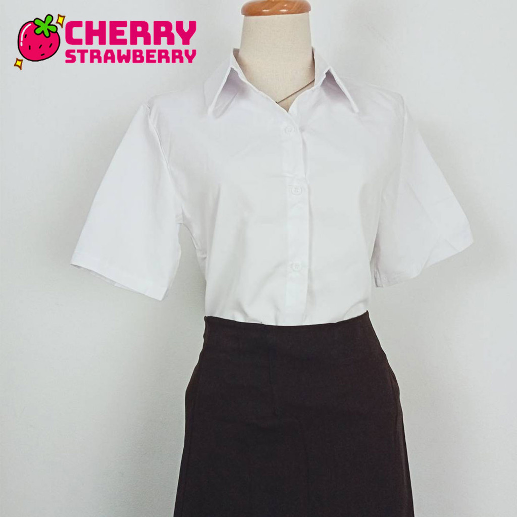 สีขาวสว่าง/ขาวนวล เสื้อนิสิตนักศึกษาทรงบอย ผ้าไมโคร