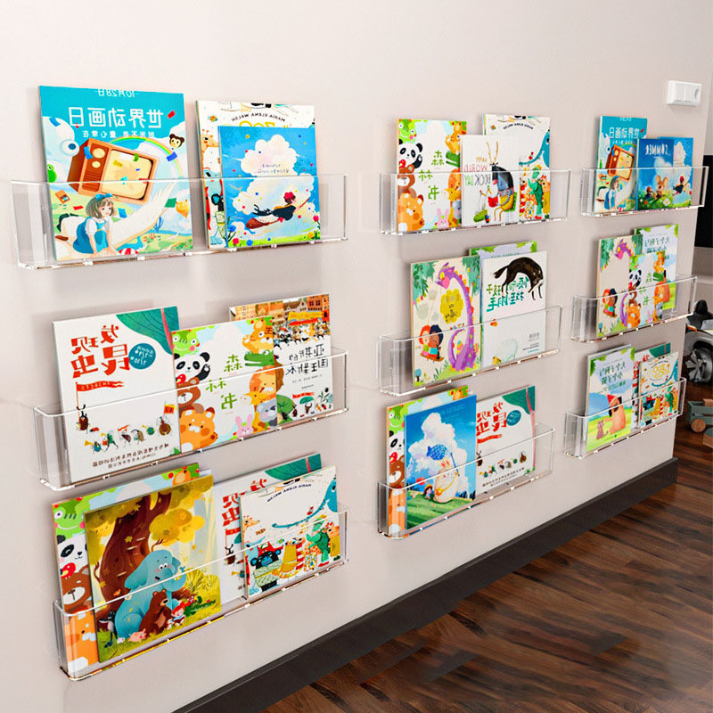 ชั้นวางหนังสืออะคริลิค แบบติดผนัง ไม่ต้องเจาะรู สีโปร่งใส แบบเรียบง่าย