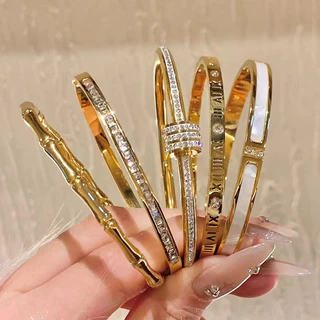 Golden Vermiculite สร้อยข้อมือเหล็กไทเทเนียม สไตล์เกาหลี สําหรับผู้หญิง