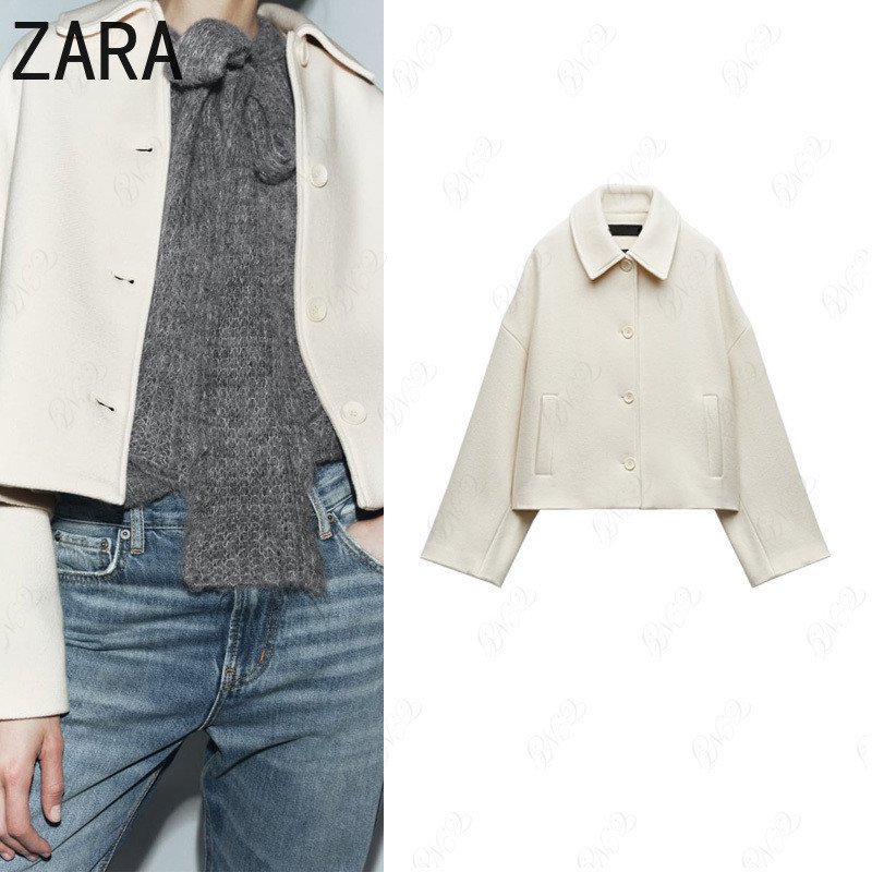 Zara เสื้อแจ็กเก็ต เสื้อโค้ท แขนยาว คอปก สไตล์ใหม่ 8757730