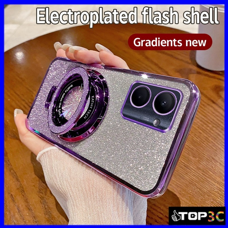เคส Vivo Y03/Y18/Y100 5G/Y27S/Y20/Y12S/Y21S/Y33S/Y33T/T1X/Y31/Y51/Y53S/Y30/Y17S/Y27 5G/Y36 5G ขาตั ้ งแวววาวเคสโทรศัพท ์ โปร ่ งใส ZJSF