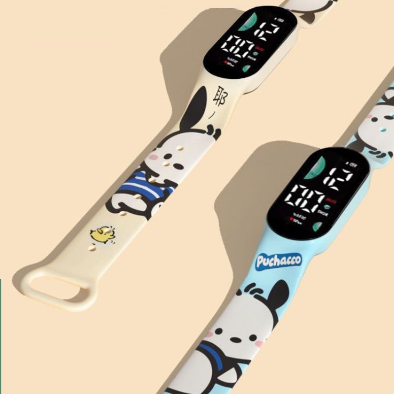 SANRIO Pochacco Kuromi นาฬิกาข้อมืออิเล็กทรอนิกส์ มีไฟ LED สายซิลิโคน กันน้ํา สําหรับเด็ก - รูปที่ 6