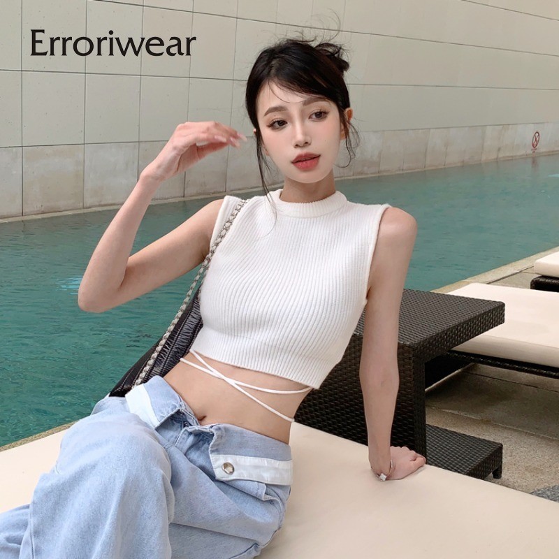Erroriwear เสื้อครอปท็อป ตัวสั้น พร้อมสายรัด สําหรับผู้หญิง 2024