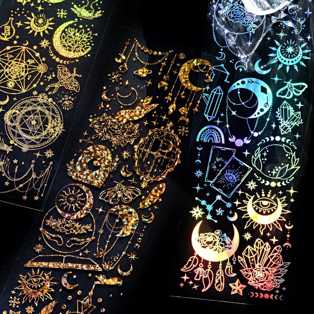 P PET สติกเกอร์แผ่นแบน One Dream Star Series เลเซอร์สีสันผีเสื้อสีทองกันน้ําคู่มือตกแต่ง Cuckoo การ์ด Collage