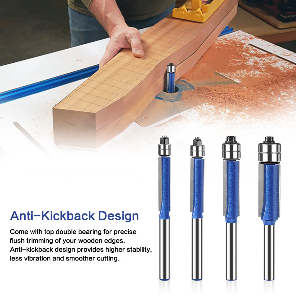 Vsharp Top Double Bearing Flush Trim Router Bits สําหรับไม้ 1/4 Shank งานไม้เครื่องมือตัด