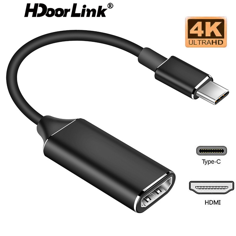 Hdoorlink อะแดปเตอร์แปลงสายเคเบิ้ล USB C เป็น HDMI Type-C เป็น HD-MI HD TV USB 3.1 4K สําหรับ PC แล็