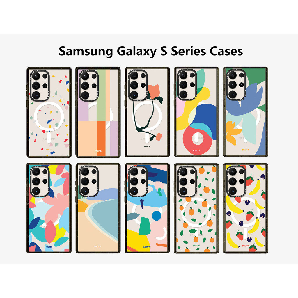 Casetify X Poketo เคสแม่เหล็ก ขอบดํา ใส Samsung Galaxy S22 23 24 Ultra Plus Impact แข็ง ใส อะคริลิค ด้านหลัง TPU เคสพร้อมกล่อง