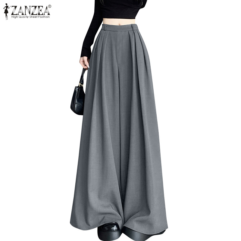 ZANZEA ใส่ ซานเซีย ผู้หญิงแฟชั่นเกาหลีสันทนาการเอวยางยืดขากว้างหลวมกางเกงขายาว