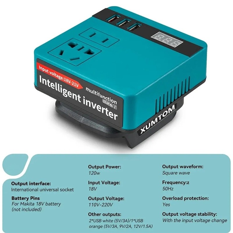 อินเวอร์เตอร์ 120W Power Inverter DC 12V TO 220V สําหรับ Home Application Inverter Adapter สําหรับ Makita 21V แบตเตอรี่