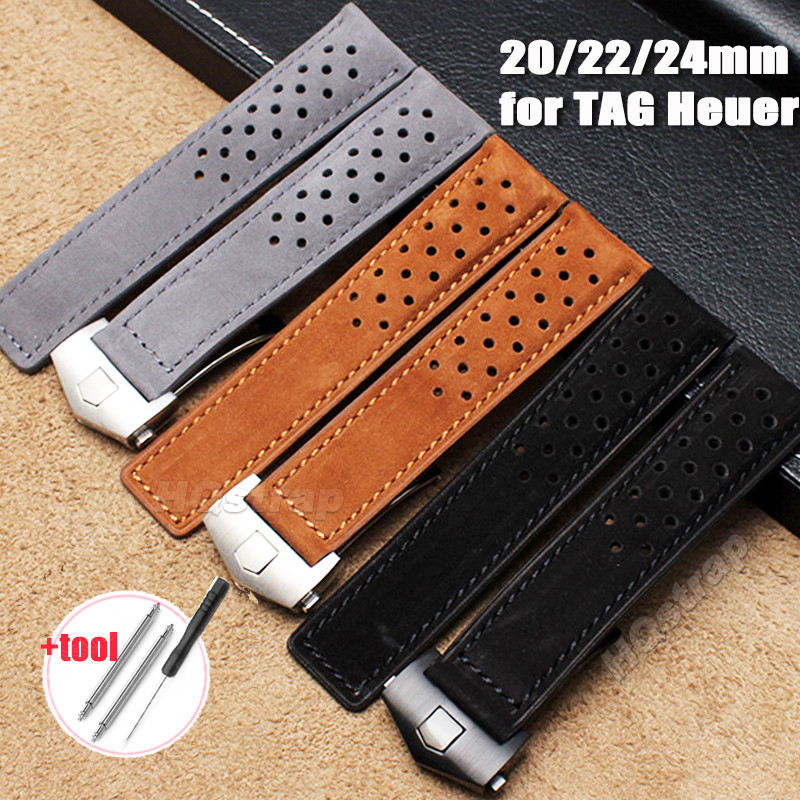 20 มม.22 มม.24 มม.Cowhide สําหรับ TAG Heuer สร้อยข้อมือวินเทจ Monaco Series Bands สําหรับ TAG Heuer ผู้ชายผู้หญิง Band Carrera Series เข็มขัด