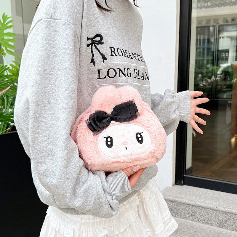 กระเป๋าเก็บของการ์ตูนขนฟูขนาดใหญ่พิเศษ My Melody กระเป๋าแต่งหน้า Kuromi แบบญี่ปุ่น