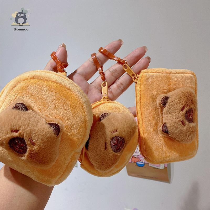 [Bluemood] น่ารัก Capybara กระเป๋าใส่เหรียญตุ๊กตาซิปเปลี่ยนกระเป๋าพร้อมพวงกุญแจหูฟังขนาดเล็กลิปสติกกระเป๋ากระเป๋าสตางค์กระเป๋าเงินเด็กของขวัญใหม่