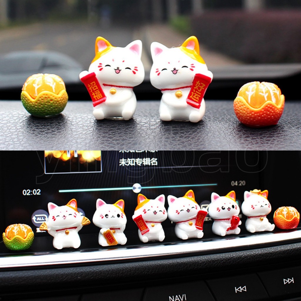 8ชิ้นสร้างสรรค์เครื่องประดับรถแมวนําโชคการ์ตูนคอนโซลกลางรถเครื่องประดับน่ารักภายในรถแดชบอร์ดตกแต่ง