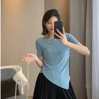 เสื้อสีขาว แฟชั่น เกาหลี ออกงาน รัดรูป ทํางาน สาวอวบ ไปทะเล เสื้อ oversize ผู้หญิง เสื้อสีดํา