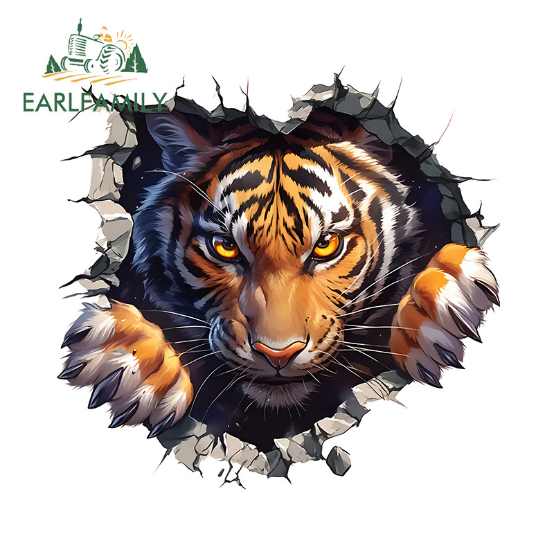 EARLFAMILY Tiger สติกเกอร์รถรถจักรยานยนต์ Windows หมวกกันน็อคสเก็ตบอร์ด JDM ไวนิล Decals Occlusion Scratch จัดแต่งทรงผมรถ