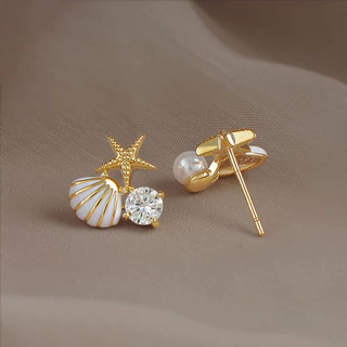 แฟชั่น ส925 เงินไม่สมมาตรปลาดาวเชลล์มุกเพทายต่างหูสตั๊ดผู้หญิงวันหยุดของขวัญอุปกรณ์เสริม