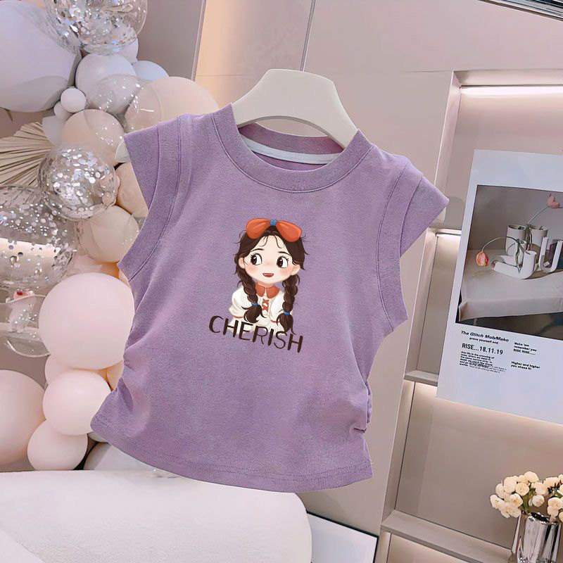 เสื้อกล้ามเด็กผู้หญิงผ้าฝ้ายแท้สไตล์ตะวันตกแบบใหม่2025เสื้อแขนกุดสไตล์ตะวันตกแมทช์ลุคง่ายเสื้อผ้าแฟชั่นหน้าร้อนสำหรับเด็ก