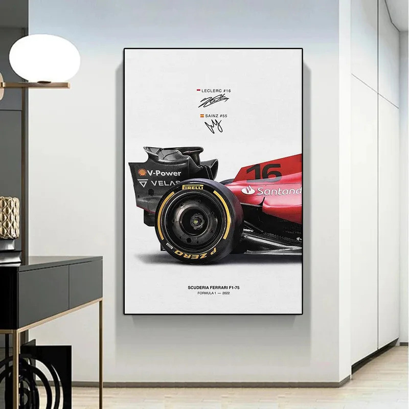 โปสเตอร์ผ้าใบสูตร Grand Prix F1-75 โปสเตอร์แข่ง Charles Leclerc ภาพวาดผ้าใบ Sainz Racing Car Art ตกแต่งสําหรับ Wall Room