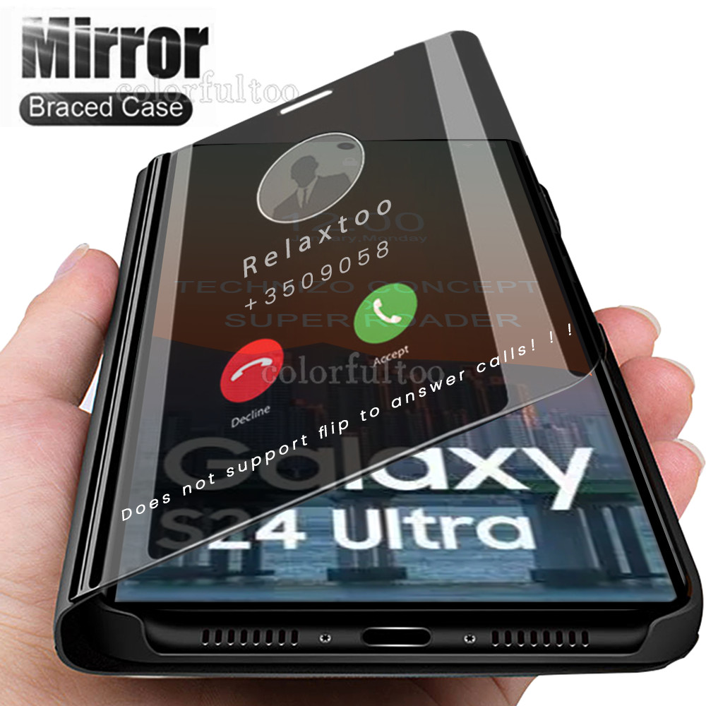 Samsung S24 FE ฝาครอบสําหรับ Samsung Galaxy S25 S24 Ultra Plus S24 + S25 + S24Ultra 5G หรูหรากระจกหนังโทรศัพท์กรณีป้องกันขาตั้งผู้ถือกันกระแทกปกหลัง