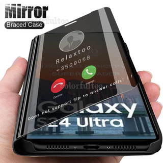 Samsung S24 FE ฝาครอบสําหรับ Samsung Galaxy S25 S24 Ultra Plus S24 + S25 + S24Ultra 5G หรูหรากระจกหนังโทรศัพท์กรณีป้องกันขาตั้งผู้ถือกันกระแทกปกหลัง