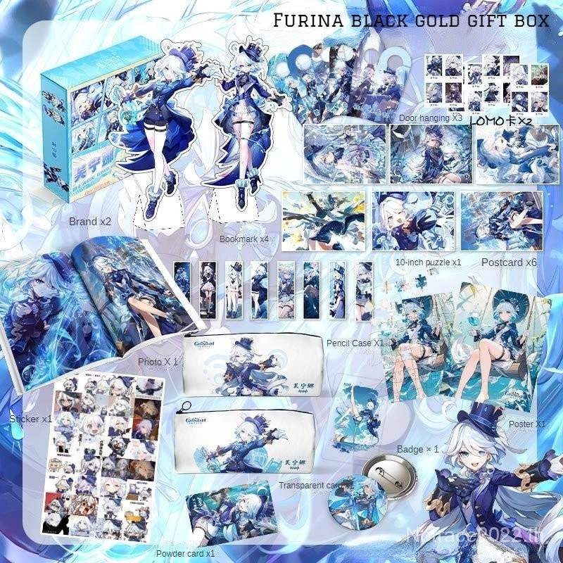Genshin Impact Fontaine Furina กล่องของขวัญ โฟกัสการ์ด สีดํา ทอง