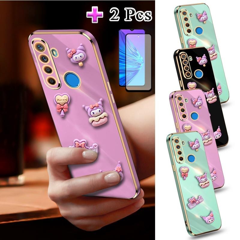 2 IN 1 เคสโทรศัพท์มือถือชุบทอง 3D พร้อมหน้าจอเซรามิค สองชิ้น DIY สําหรับ Realme 5 5i 5S 6i