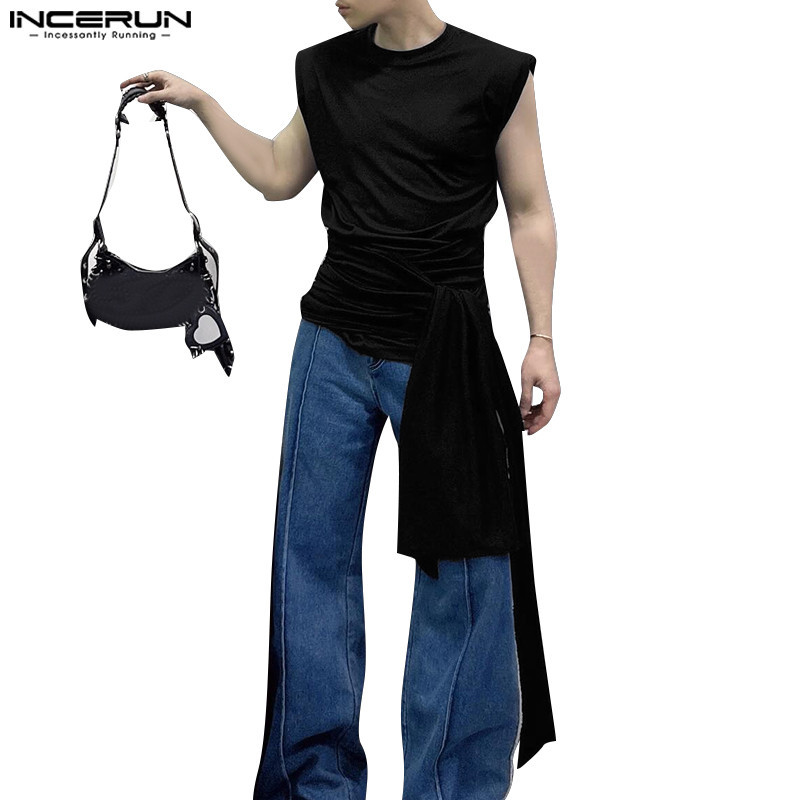 Incerun เสื้อกล้าม ผ้าถัก ดีไซน์สายคล้องคอ สําหรับผู้ชาย