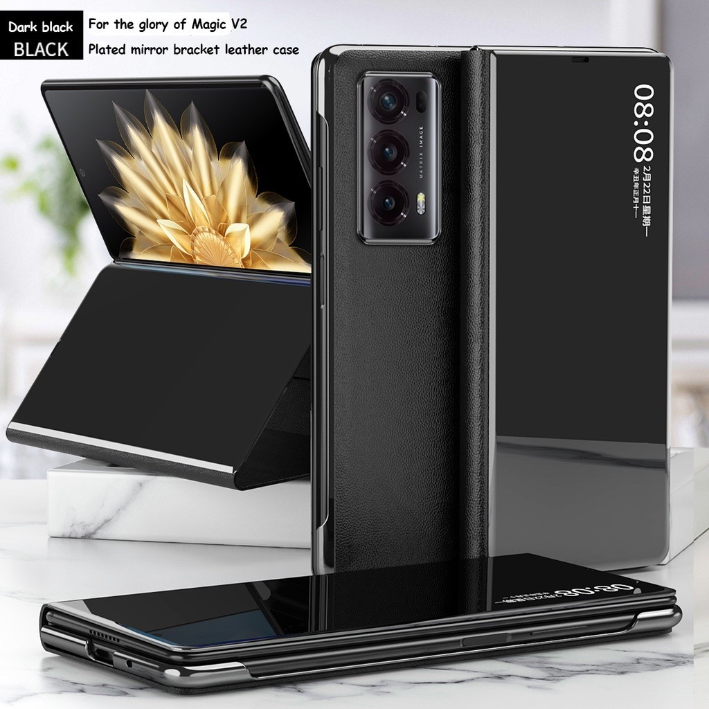 เคสโทรศัพท์มือถือหนัง แบบฝาพับแม่เหล็ก สําหรับ Honor Magic V2 Smart Window