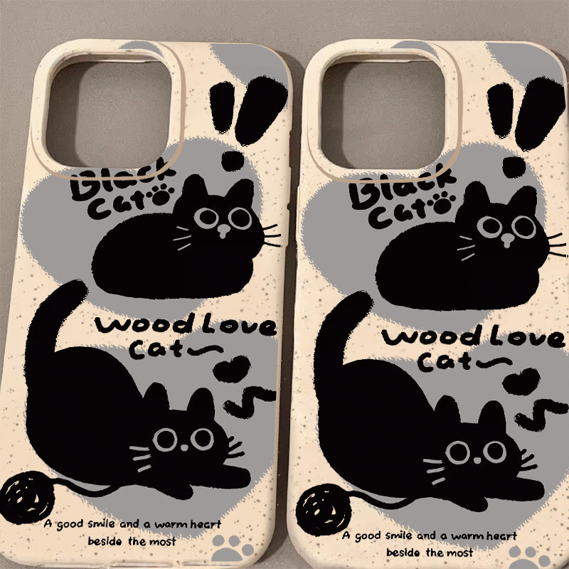 เคสโทรศัพท์ซิลิโคน TPU แบบนิ่ม ลายการ์ตูนแมวดํา กันกระแทก สําหรับ iPhone15 Pro Max 14 Plus 15 14 13 Pro Max 13 Pro12 Pro Max 12 Pro 11 Xs Max XR X 7 8Plus SE