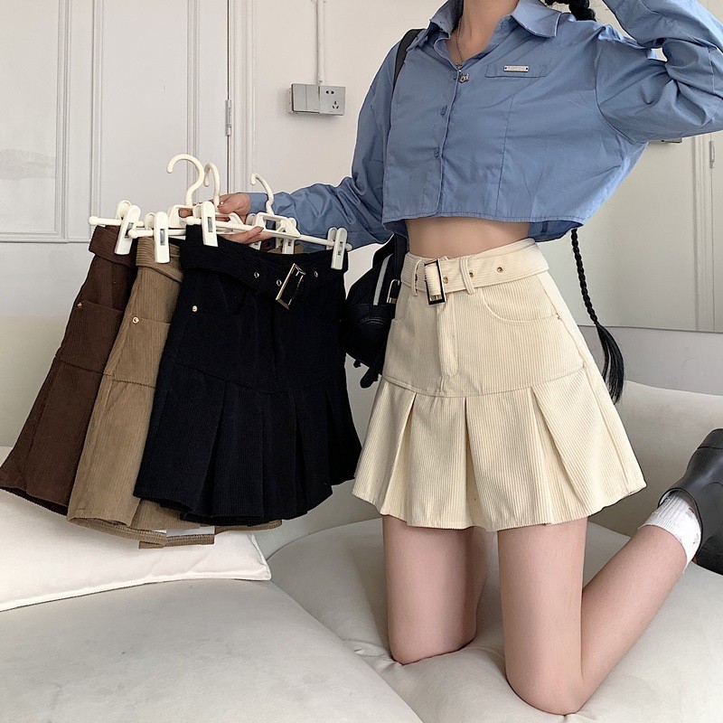 ccute  พร้อมส่ง  กระโปรงลูกฟูก มินิ ทรงเทนนิส จีบใหญ่ มีซับใน แฟชั่นสไตล์สาว วายทู