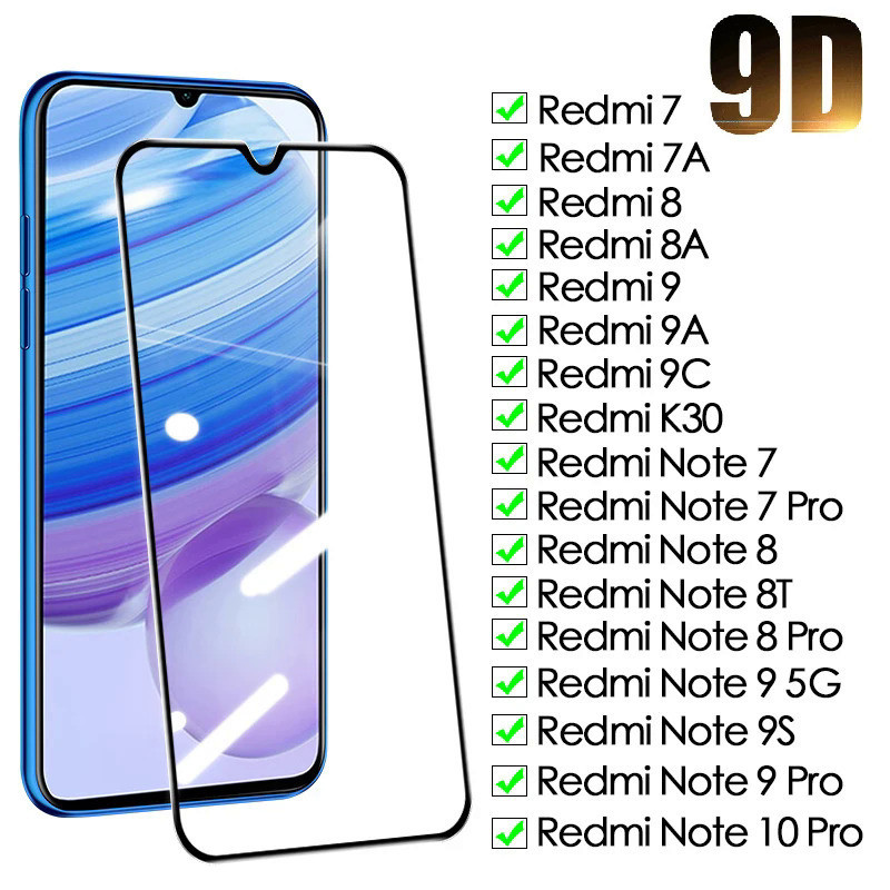 ฟิล์มกระจกนิรภัยกันรอยหน้าจอ 9D สําหรับ Xiaomi Redmi Note 7 8 8t 9 9s 10 Pro Redmi 7 7A 8 8A 9 9A 9C TZRM