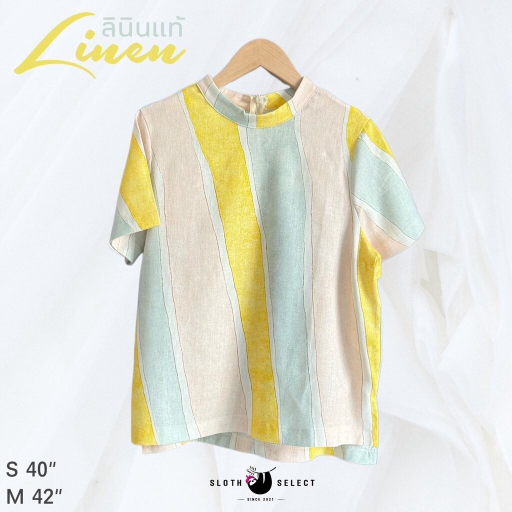 SLOTH SELECT เสื้อลินินแท้ ทรงคอปีน ผ้านิ่ม สีสวย ใส่สบาย