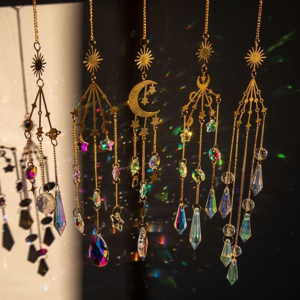 Yann1 Sun Catcher, Sun Moon Stars ตกแต ่ งกลางแจ ้ งจี ้ คริสตัลแฟชั ่ น Rainbow Maker Light จับคริสตัล Wind Chimes ของขวัญ