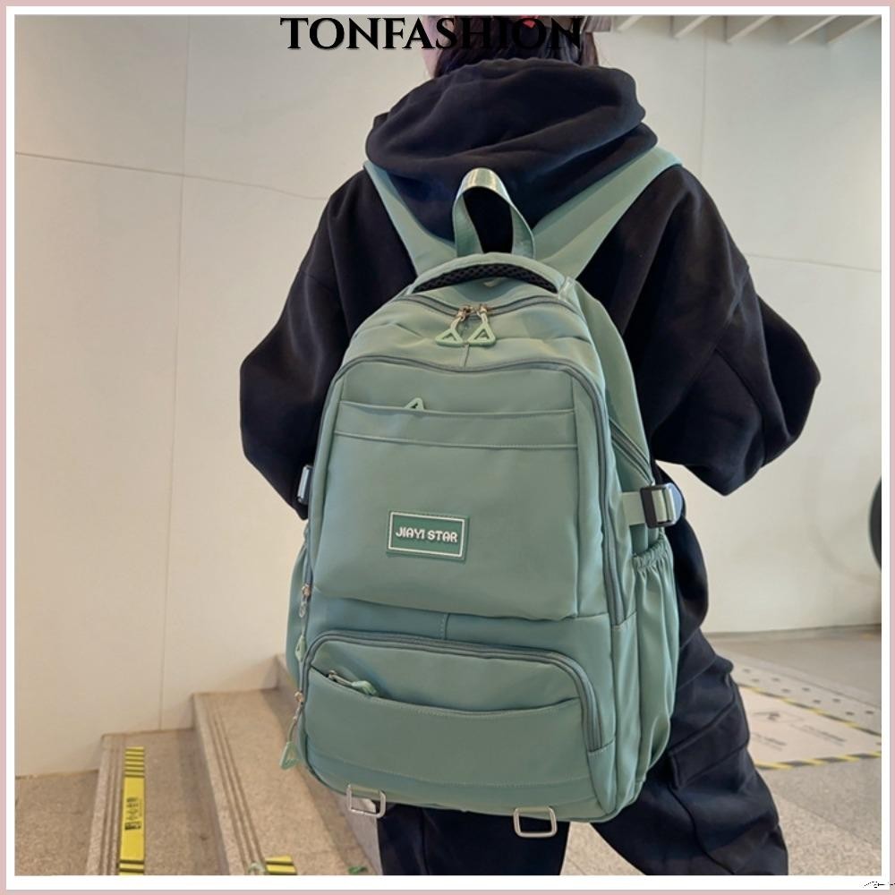 Tonfashion กระเป๋าเป้สะพายหลัง ผ้าไนล่อน แบบนิ่ม กันน้ํา ความจุสูง สําหรับวัยรุ่น เดินทาง